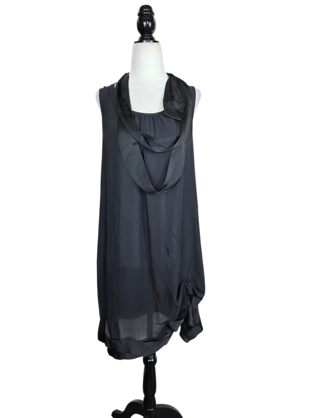 Cop.Copine Black Sleeveless Midi Dress with Draped Neck Scarf